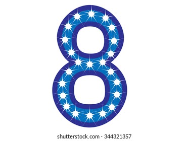 Blue number 8 with white star, vector illustration. can be used for christmas / happy birthday / happy new year and more.