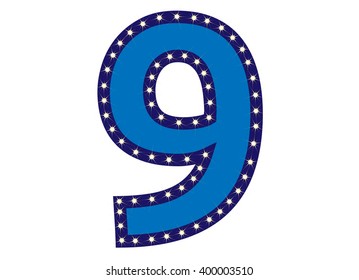 Blue number 9 (Nine) with yellow star, vector illustration. can be used for Christmas / happy birthday / happy new year and more.