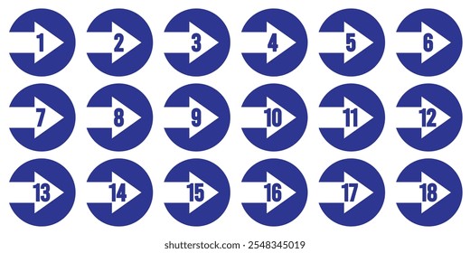 Blue number bullet points collection. Number Flags 1 to 6. Vector illustration