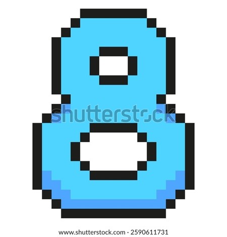 Blue number eight pixel art symbol isolated on a white background. Vector 8 bit illustration.