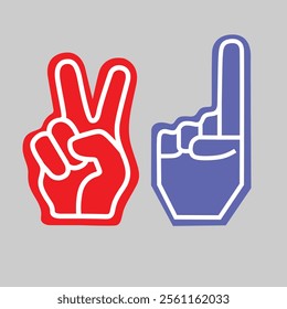 Blue Number One Finger and Red Two Finger for Victory Vector