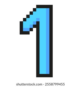 Blue number one pixel art symbol isolated on a white background. Vector 8 bit illustration.