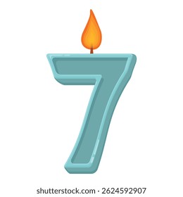 Blue number seven candle is burning brightly, symbolizing a joyous birthday celebration