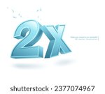 Blue number symbol 2x. 3D vector illustration template. Isolated on white background.