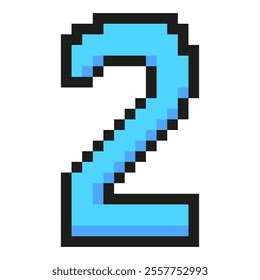 Blue number two pixel art symbol isolated on a white background. Vector 8 bit illustration.