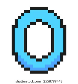 Blue number zero pixel art symbol isolated on a white background. Vector 8 bit illustration.