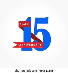 blue numbered anniversary logo vector with red ribbon