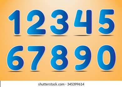 Blue numbers 0 - 9 on yellow background