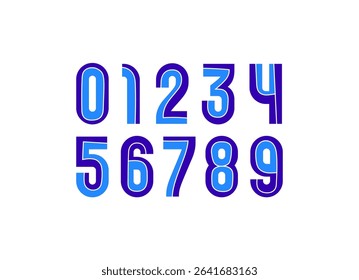 Blue numbers set in the bright kids style, numerals 0 to 9 made in child art style, vector illustration 10EPS