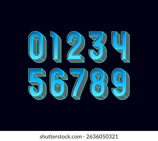 Blue numbers set made 3D style, numerals 0 to 9, vector illustration 10EPS