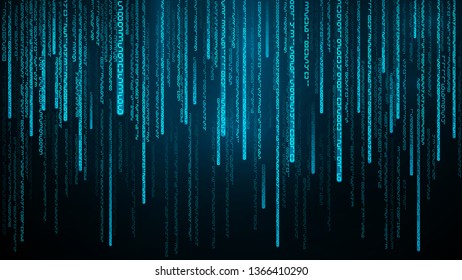 Blue numbers stream. Cyberspace with falling digital lines. Abstract matrix background Vector illustration