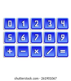 Blue numeric button set isolated - vector illustration