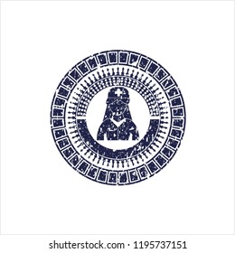 Blue nurse icon inside grunge seal