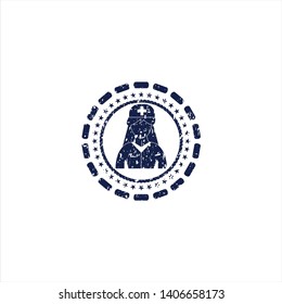 Blue nurse icon inside rubber grunge stamp
