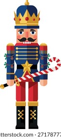 Blauer Nussknacker Soldat hält Süßigkeiten Cane Weihnachten Vektorgrafik