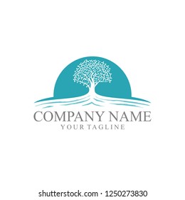 Blue Oak Tree Logo. Oak tree logo illustration. Vector silhouette of a tree