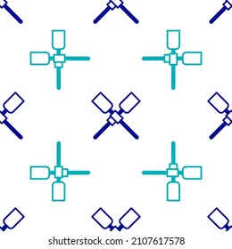 Blue Oars or paddles boat icon isolated seamless pattern on white background.  Vector