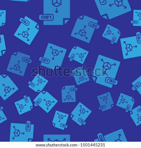 Blue OBJ file document. Download obj button icon isolated seamless pattern on blue background. OBJ file symbol.  Vector Illustration