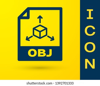 Blue OBJ file document icon. Download obj button icon isolated on yellow background. OBJ file symbol. Vector Illustration