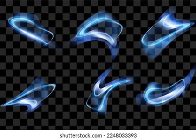 Blue object neon glowing shiny spiral trail. Vector illustration for graphic resources