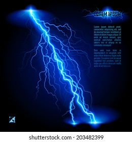 Blue oblique branchy lightning line. Illustration with space for text