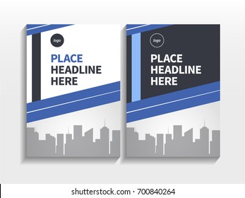 Blue Oblique Theme with Image in Business Brochure Design Template Vector.  Blue Book Cover Layout, Blue Modern Flyer, Portfolio Design