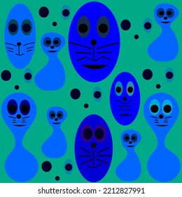 Blue oblong doodle characters with big eyes and whiskers 