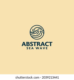 Blue ocean abstract wave logo template. modern circle wave symbol logo design inspiration. monoline logo mark. Vector seascape illustration, summer sea with a big wave in a circle.