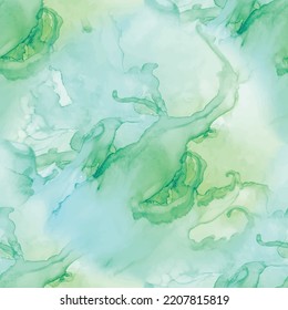Blue Ocean Background. Green Elegant Ink Pattern. Green Ink Ocean. Sea Abstract Background. Blue Watercolor Seamless Repeat. Fluid Seamless Background. Sea Subtle Vector Template. Water Seamless Ocean