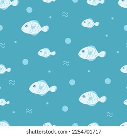 Patrón de arte de la línea del doodle de los océanos azules y burbujas