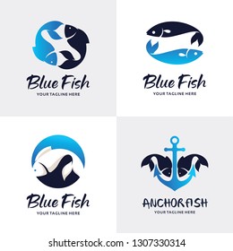 Blue Ocean Fish Logo Set Design Template Collection