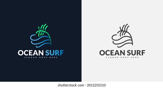 Blue Ocean and Green Palm Logo Design for Travel or Tourism Industry