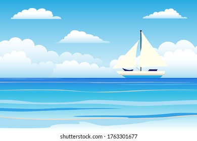 Blue ocean illustration vector background sky and yacht