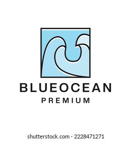 Blue Ocean Logo Design Vector illustration Monoline Sea Wave symbol emblem