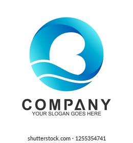 blue ocean logo. letter B inside circle shape with wave