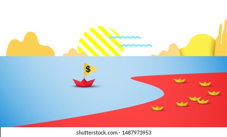Blue ocean and red ocean business concept. Vector illustration.