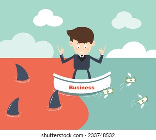 blue ocean and red ocean Business strategy concept