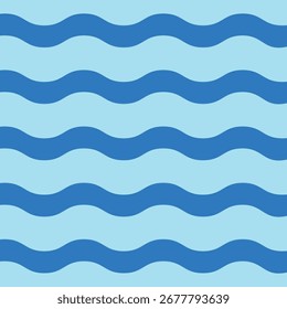 Blaue Ozean Retro horizontalen Wellen nahtloses Muster. 60er, 70er, 80er Jahre Vibes Vintage Geo Art, Wellen Muster Vektorgrafik. Trendy Welle Seemuster Abstrakte Streifen blau Marine optische Kunst Wellenlinien.