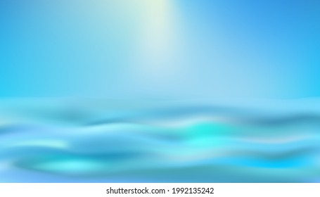 Blue ocean or sea background. Realistic blurred marine landscape. Water texture with sunlights. Vector illustration.