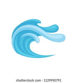 Blue Ocean Or Sea Tidal Storm Wave, Design Element For Marine Nautical Theme Vector Illustration On A White Background