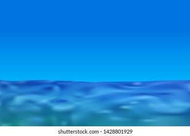 Blue ocean or sea undewater waves. Realistic sea water surface. High quality vector design.