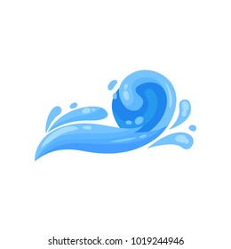 Blue ocean or sea wave, powerful water stream vector Illustration