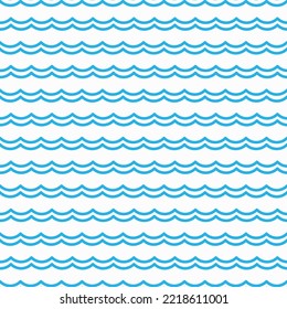 Blue ocean and sea waves seamless pattern. Creative vector design in nautical simple style for for textile, wrapping paper or fabric decoration. Horizontal river flow lines, repeated wavy ornament