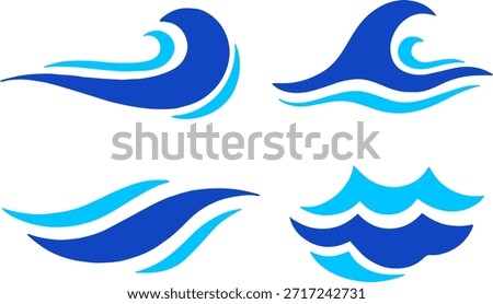blue ocean sea waves set, flat minimal vector, water splash icon