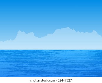 Blue ocean and sky. Vector illustration.