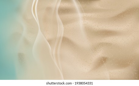 Blue ocean with soft wave form and sandy beach top view,Vector Sand Texture, illustration Brown Beach sand dune for Summer banner background.
