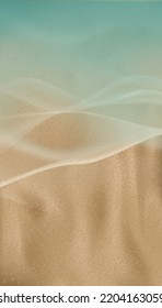 Blue ocean with soft wave form and yellow sandy beach,Vector Sand Texture,Top view seaside turquoise wave and brown sand dune for Summer sale, promotion background, Vertical banner for mobile screen