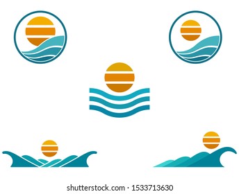 blue ocean sunset logo collection eps 10 for business
