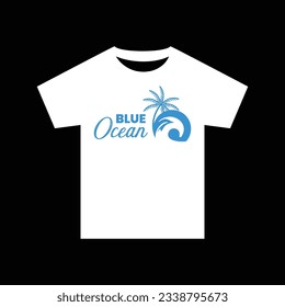 Diseño de camisetas del océano azul, diseño simple en una maqueta de camisetas negras.