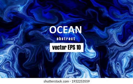 Blue ocean water marble background. Splash sea liquid natural design. Ink alcohol trendy artwork cover texture.